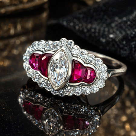 アールデコ ルビー ダイヤモンド アンティークリング プラチナ製 1920年代