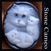 ネコの図柄のメノウカメオ作品