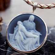 メノウカメオ ピエタ像 シルバーペンダント レザーネックレス付