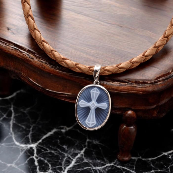 メノウカメオ クロス 十字架 ペンダント ドイツ製 シルバー枠